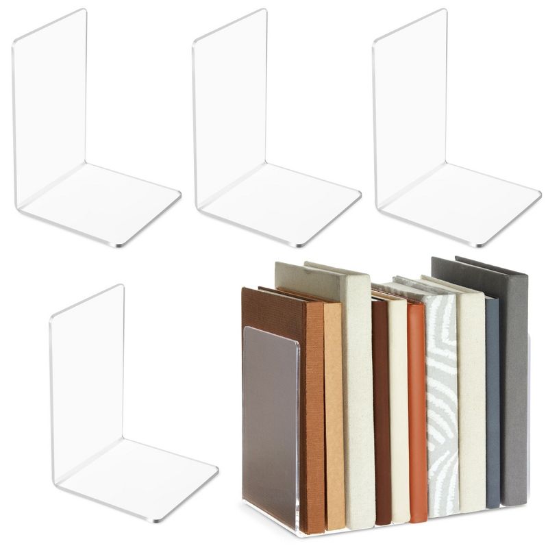 Juvale 6-Pack Acrylic Bookends - Clear Book End Organizers for Shelves, Decorative Book Stoppers for Office, Dorm, Bedroom, 1 of 9