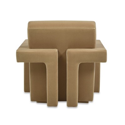 Camel Brown Beige Velvet Upholstered Arm Chair with Solid Wood Frame