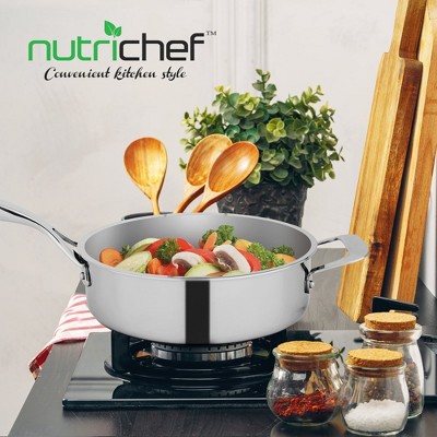 NutriChef 3.4-Quart Stainless Steel Sauté Pan with Lid