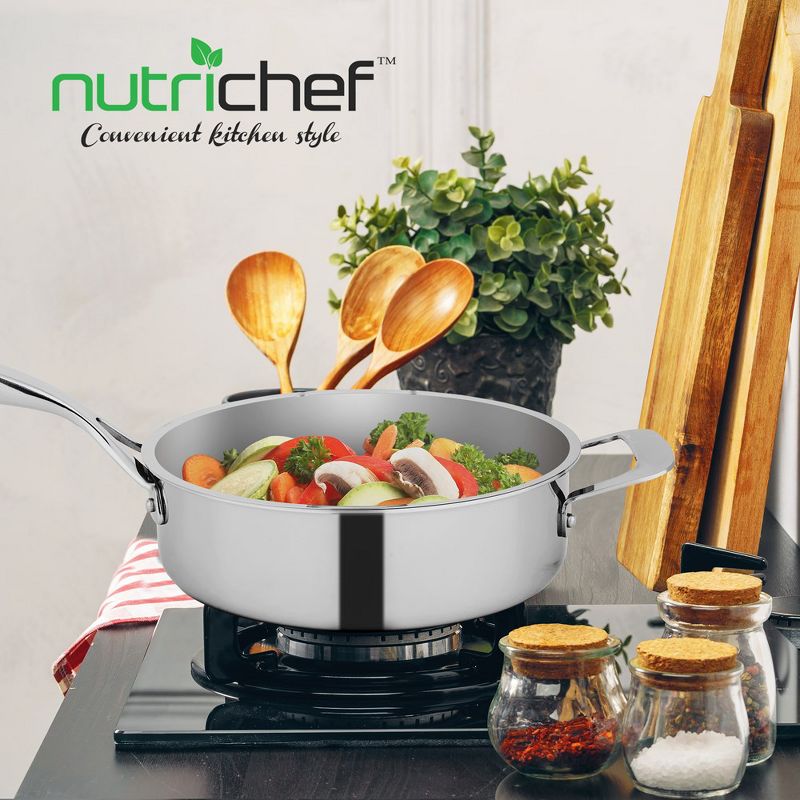 NutriChef 3.4-quart Sauté W/ Lid Stainless Steel Stain-Resistant Kitchen Cookware W/ Satin Interior, 5 of 6