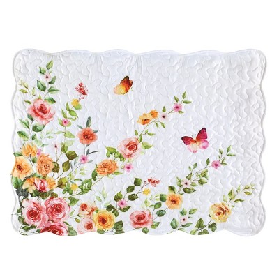 Collections Etc Colorful Rose Trail Butterfly Scalloped Edge Pillow Sham Set