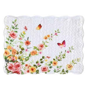 Collections Etc Colorful Rose Trail Butterfly Scalloped Edge Pillow Sham Set - 1 of 3