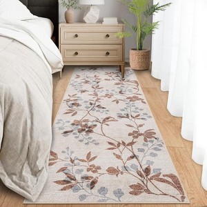 Acekool 2x6 Floral Runner Rug - Washable Vintage Non-Slip Kitchen Rug for Hallway, Entryway, Bedroom & Bathroom in Neutral Beige - 1 of 4