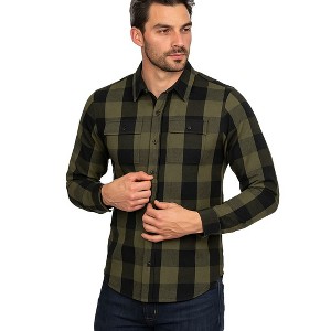 Burnside Men's Buffalo Plaid Modern Fit Army Green Flannel Shirt - 1 of 3