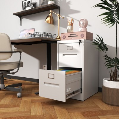 NicBex 2 Drawer Narrow File Cabinet with Lock,Office Cabinet with Grooved Handles,Modern Storage Cabinet,Filing Cabinet for Home Office