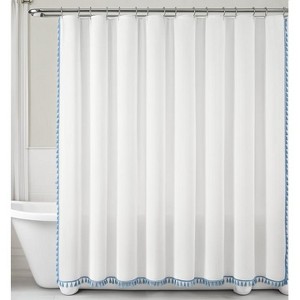 Recycled Cotton Tassel Blue White Shower Curtain - 72"x72" - 1 of 1