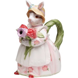 Kevins Gift Shoppe Ceramic Bunny Rabbit Holding Rose Flowers Teapot - 1 of 3