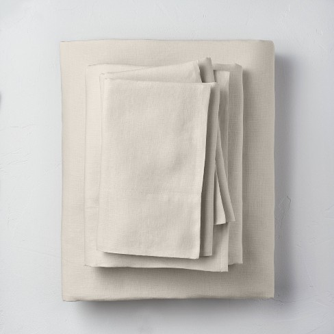 King 100% Washed Linen Solid Sheet Set Natural - Casaluna™