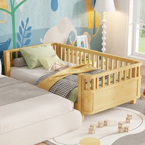 KTMBDW Twin/Full Size Montessori Bed with Fence & Slats, Platform Bed Frame with Detachable Side Rails, Rounded Corners, Safe & Easy Assembly - 1 of 4