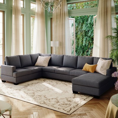 3-Piece U-Shape Sectional Sofa Sleeper Couch with Thick Cushions, Chaise Lounge Couch for Living Room, Indoor Furniture - Maison Boucle