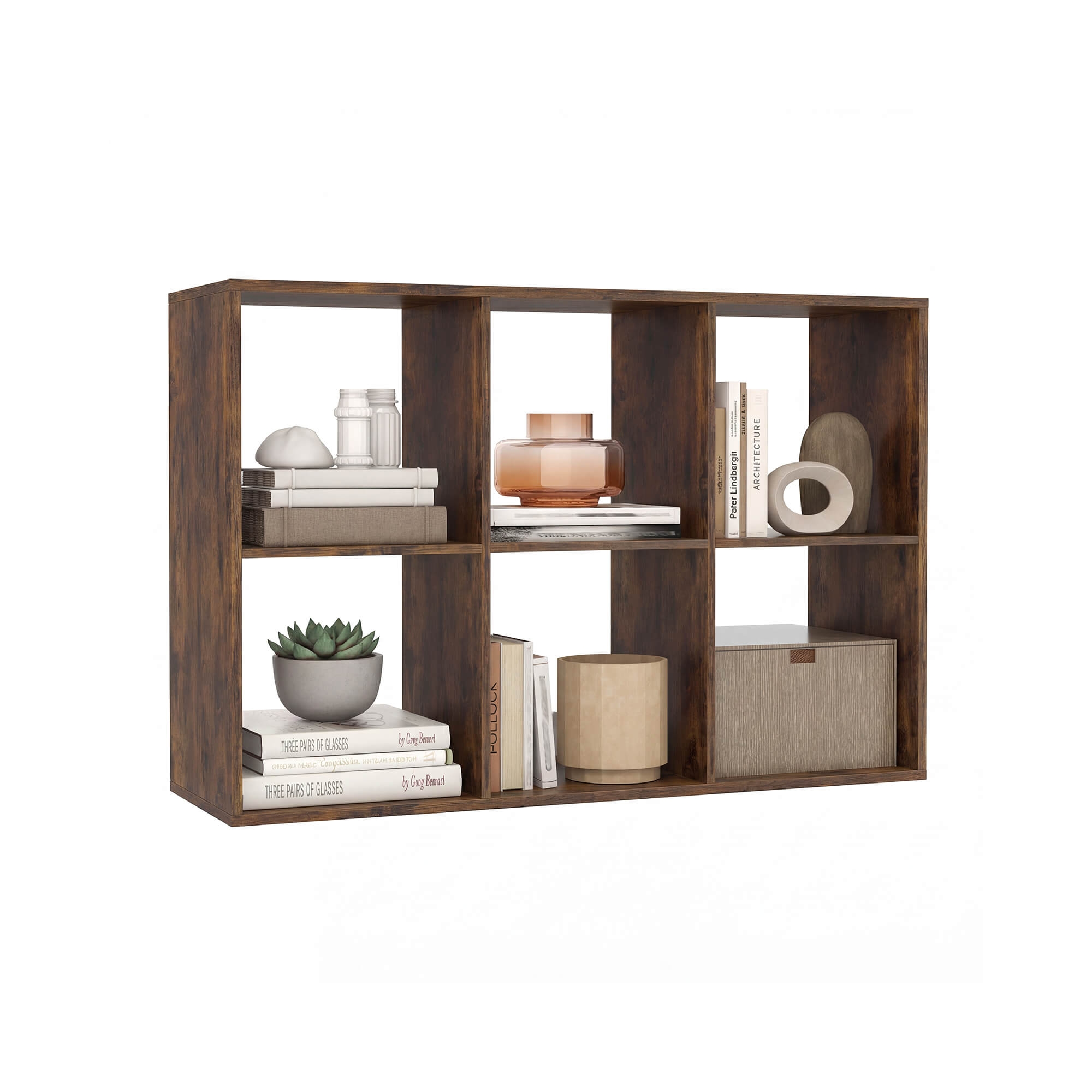 Costway 6-Cube Bookshelf, Modern Cubby Bookcase with Back Guardrail & Anti-tipping Kits Brown