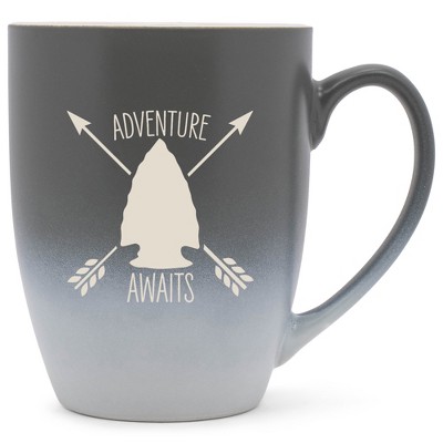 100 North Arrow Head 10 Ounce Gray and White Two Toned Ombre, Comfortably Fits Your Hands, Ceramic Tea Coffee Cup Mug, Adventure Awaits