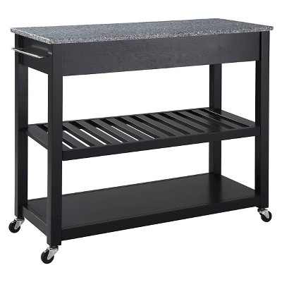 Black Granite Top Kitchen Cart with Wine Rack and Storage