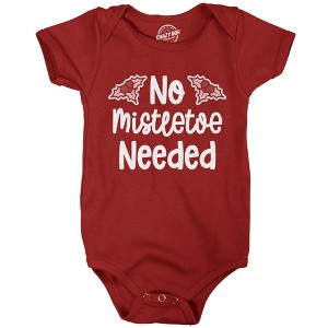 Baby Bodysuit No Mistletoe Needed Funny Christmas Kiss Graphic Novelty Jumper For Infants - Crazy Dog Baby Bodysuit - 1 of 4