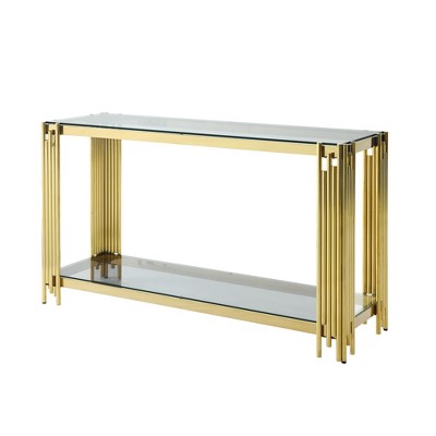 Vynxaria 55" Gold Accent End Tables - Square Glass Top Side Table for Living Room & Bedroom