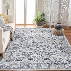 Acekool Washable Vintage Floral Area Rug, Non Slip Thin Low Pile Carpet for Living Room Bedroom Kitchen, Kid & Pet Friendly - 1 of 4