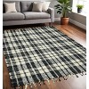 Black And Ivory Jute Plaid Hand Woven Area Rug With Fringe - 2 of 4