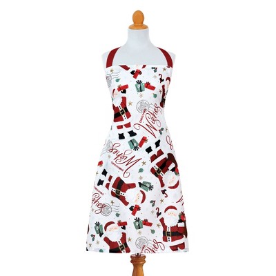 Santa Christmas Wishes Holiday Apron with Adjustable Neck and Waist Strap - Elrene Home Fashions
