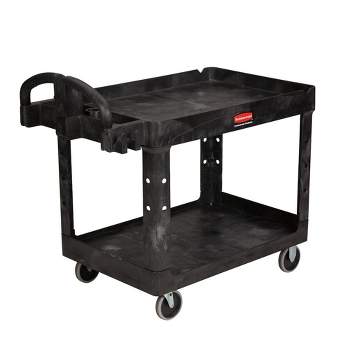 Rubbermaid Commercial FG452088BLA Heavy-Duty 2-Shelf 750 lbs. Capacity 25-1/4 in. x 44 in. x 39 in. Utility Cart - Black