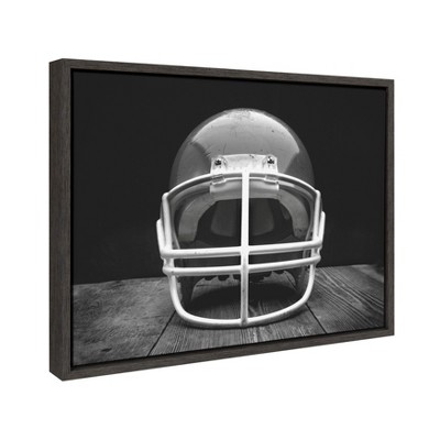 Vintage Football Helmet Black and White Framed Canvas Print