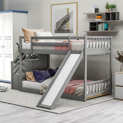 Streamdale Twin over Twin Bunk Bed with Convertible Slide and Stairway, Gray