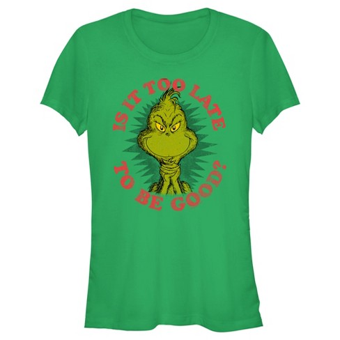 Junior's Dr. Seuss Christmas Grinch Is it too Late T-Shirt - image 1 of 4