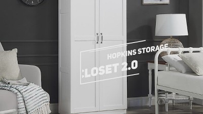 White Matte Freestanding Wardrobe with 7 Shelves