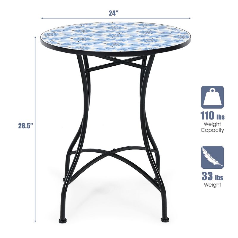 Costway 28.5'' Patio Round Mosaic Bistro Table Plant Stand Blue Flower Pattern, 3 of 7