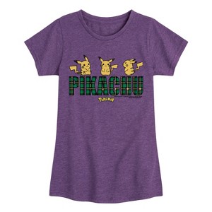 Girls' - Pokémon - Pikachu Plaid Logo Fitted Short Sleeve Graphic T-Shirt - 1 of 4