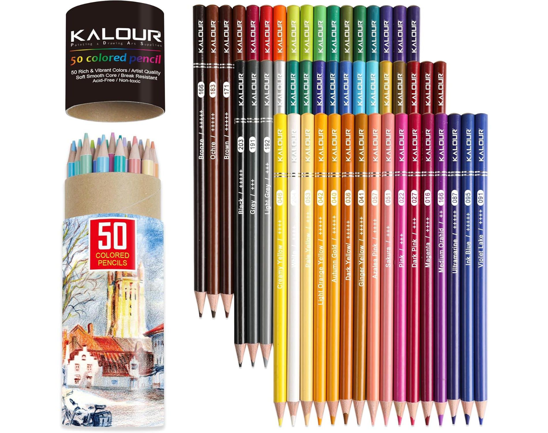 Premium Colored Pencils,Set of 50 Colors,Artists Soft Core with Vibrant Color,Ideal for Layering Blending Shading