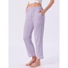 INSPIRE CHIC Women's Pajama Pants Cotton Knit Ribbed Elastic Waist Straight Leg with Pockets Loungewear - 2 of 4