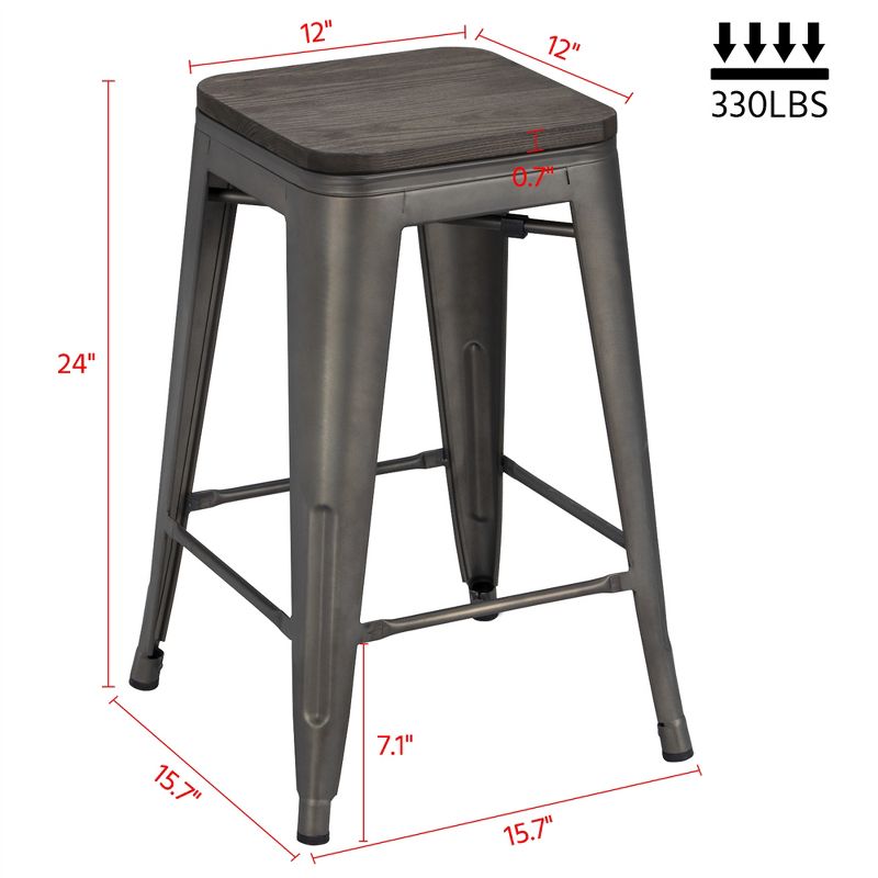Yaheetech 24 inches Height Backless Stackable Metal Counter Bar Stool, Set of 4, 4 of 9