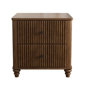 Gulches 2-Piece Fluted Nightstand Set, 21.65" Wide 3-Drawer Mid Century Modern Wood Bedside Table with Metal Handles (Walnut) - 1 of 4