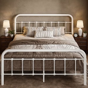 Metal Platform Bed Frame Victorian Style Wrought Iron Headboard and Footboard No Box Spring Needed - 1 of 4