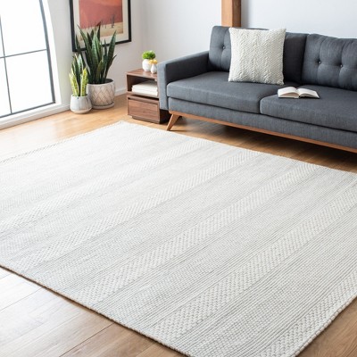 Ivory Beige Flat Woven Wool Rectangular Rug 8' x 10'