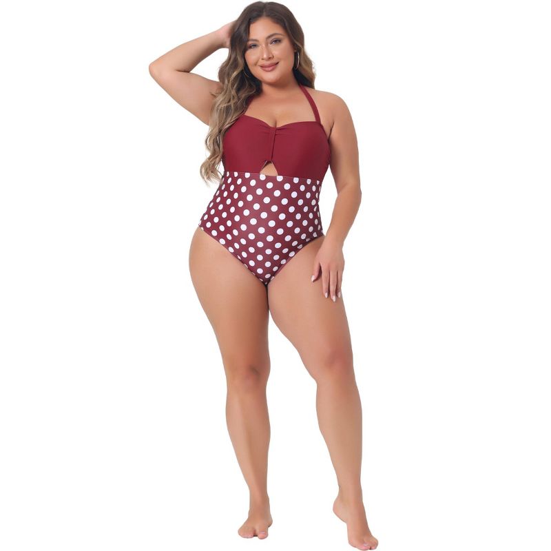 Agnes Orinda Women's Plus Size Halter Knot Bust One Piece Swimsuit Sets, 3 of 6