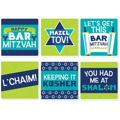 Big Dot of Happiness Blue Bar Mitzvah - Funny Boy Party Decorations - Drink Coasters - Set of 6