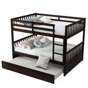 TiramisuBest Full Over Full Bunk Bed with Twin Trundle, Convertible Rubberwood Frame with Ladder & Guardrails, Grey - 1 of 4