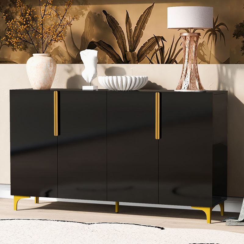 55" Light Luxury Sideboard with 4 Doors and Metal Legs, A Glossy Finish Storage Cabinet with Adjustable Shelves 4A - ModernLuxe, 1 of 13