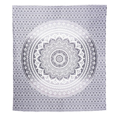 HomeRoots 92" X 84" Gray And White Mandala Cotton Hanging Tapestry