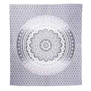 HomeRoots 92" X 84" Gray And White Mandala Cotton Hanging Tapestry - 1 of 4