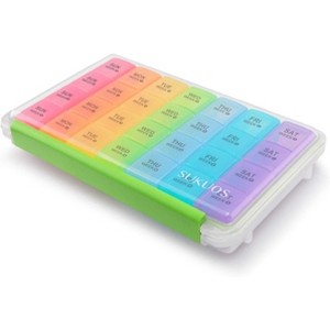 Sukuos Monthly Pill Organizer 28 Day Large Moisture-Resistant Vitamin & Supplement Case, Rainbow - 1 of 4