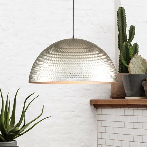 Rennnsan Grainor 23" W 1 -Light Gold Foiled Dimmable Oversized Industrial Dome Pendant in Silver - 1 of 4