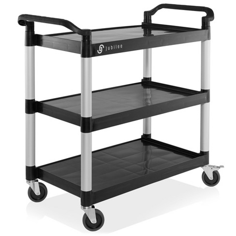 3-Tier Metal Rolling Utility Cart, Heavy Duty Craft Cart with Wheels and  Handle, Black