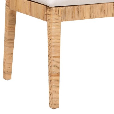 Kalimantan Light Honey Rattan 2-Piece Banquette Set with White Cushions