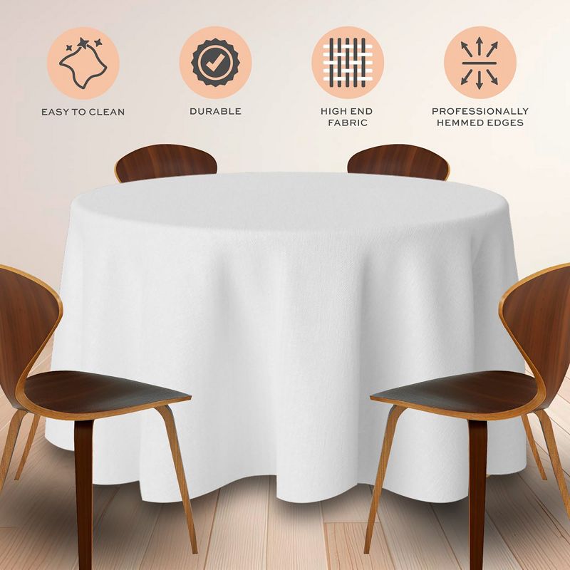 White Classic Premium 100% Polyester Round Tablecloths, 200 GSM Washable Fabric Stain and Wrinkle Resistant Round Table Covers Set of 2, 4 of 6