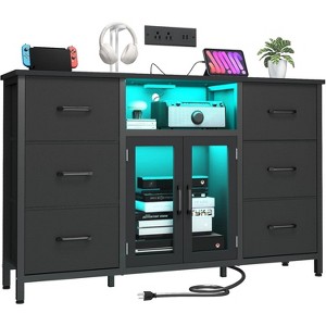 6 Drawer Dresser for Bedroom with Charging Station & LED Light,  Adjustable Feet, Anti-Tip TV Stand for 60" TV, Fabric Chest of Drawer - 1 of 4