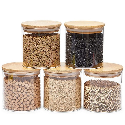 Juvale 5 Pack Glass Canisters With Airtight Bamboo Lids For Pantry ...