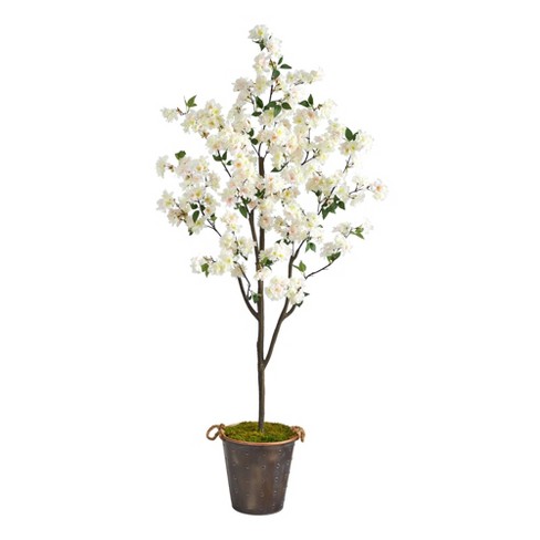 Nearly Natural 6-ft Cherry Blossom Artificial Tree In Decorative Metal ...