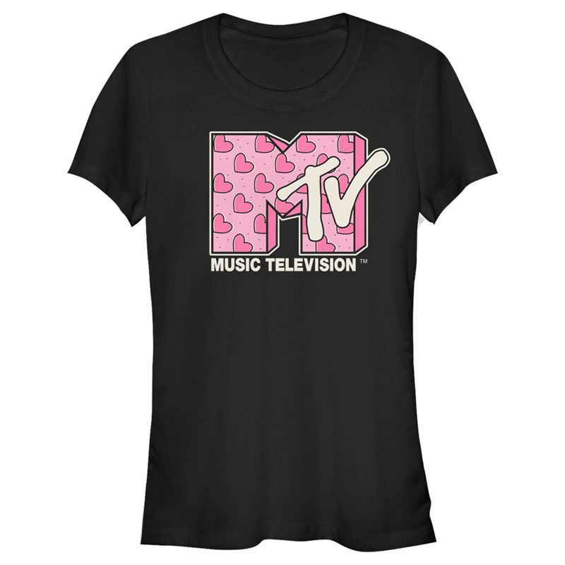 Juniors Womens MTV Valentine's Day Pink Heart Logo T-Shirt, 1 of 5